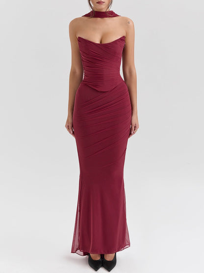 Strapless Corset & Fluted Hem Maxi Skirt Set