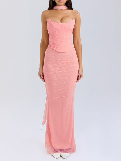 Strapless Corset & Fluted Hem Maxi Skirt Set