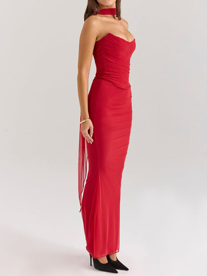 Strapless Corset & Fluted Hem Maxi Skirt Set