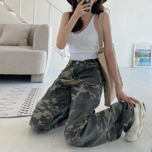 DressBetty - Streetwear Camouflage High Waist Cargo Pants Straight Jeans