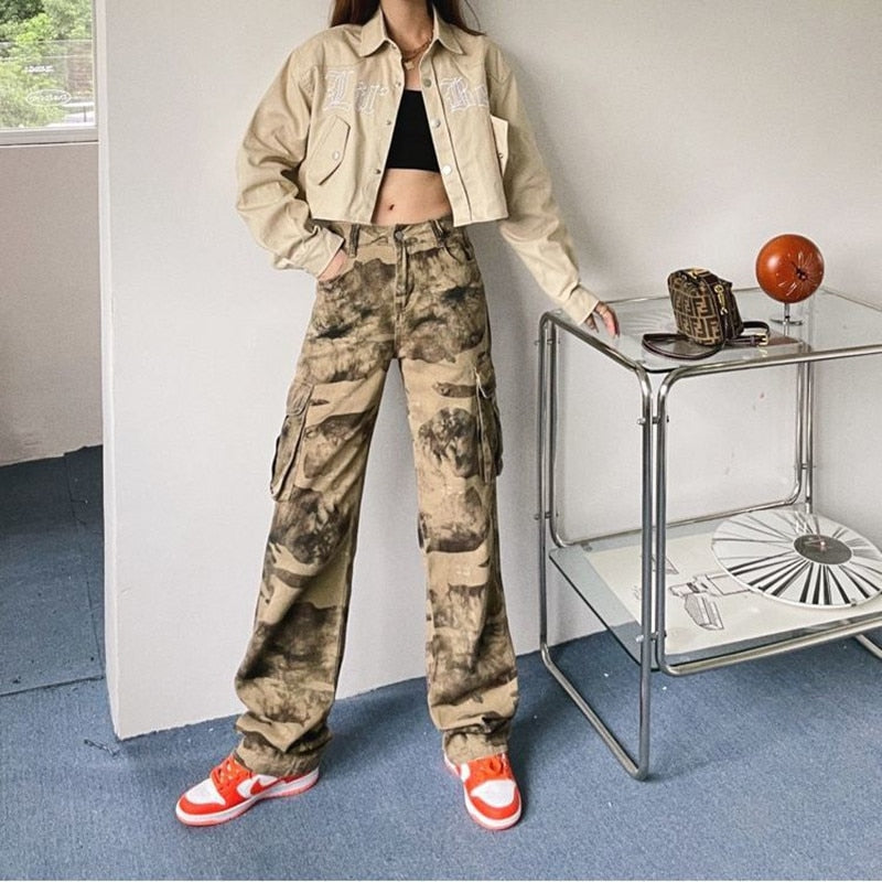 DressBetty - Streetwear Camouflage High Waist Cargo Pants Straight Jeans