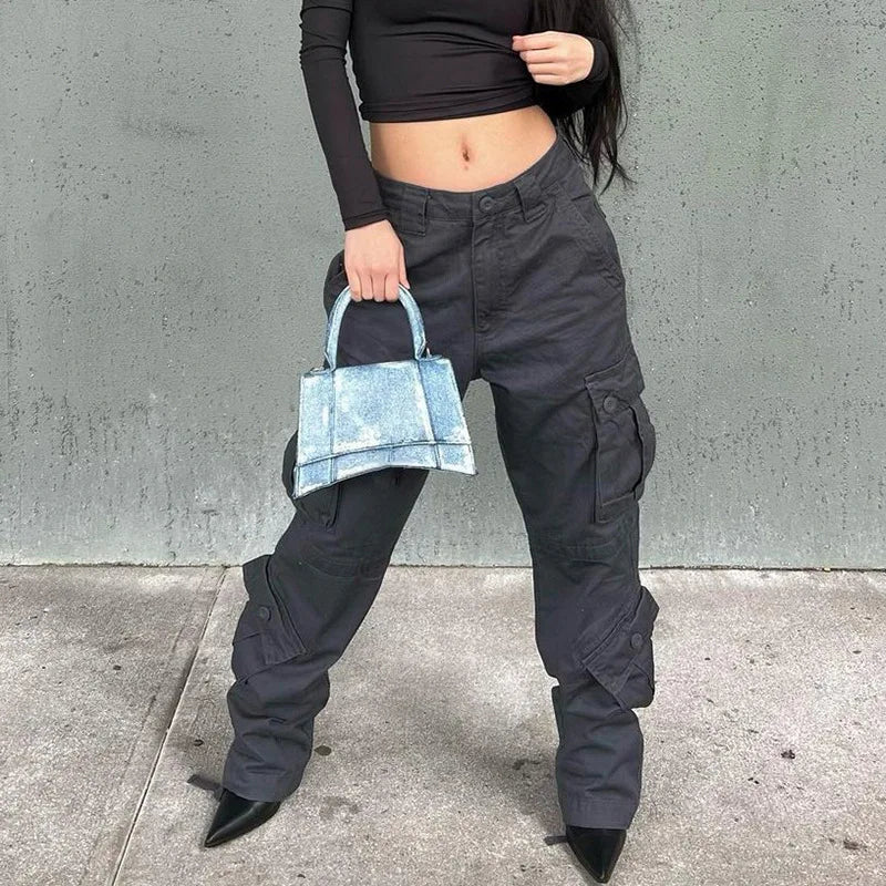 DressBetty - 2024 Y2K High Waist Wide Leg Streetwear Cargo Jeans