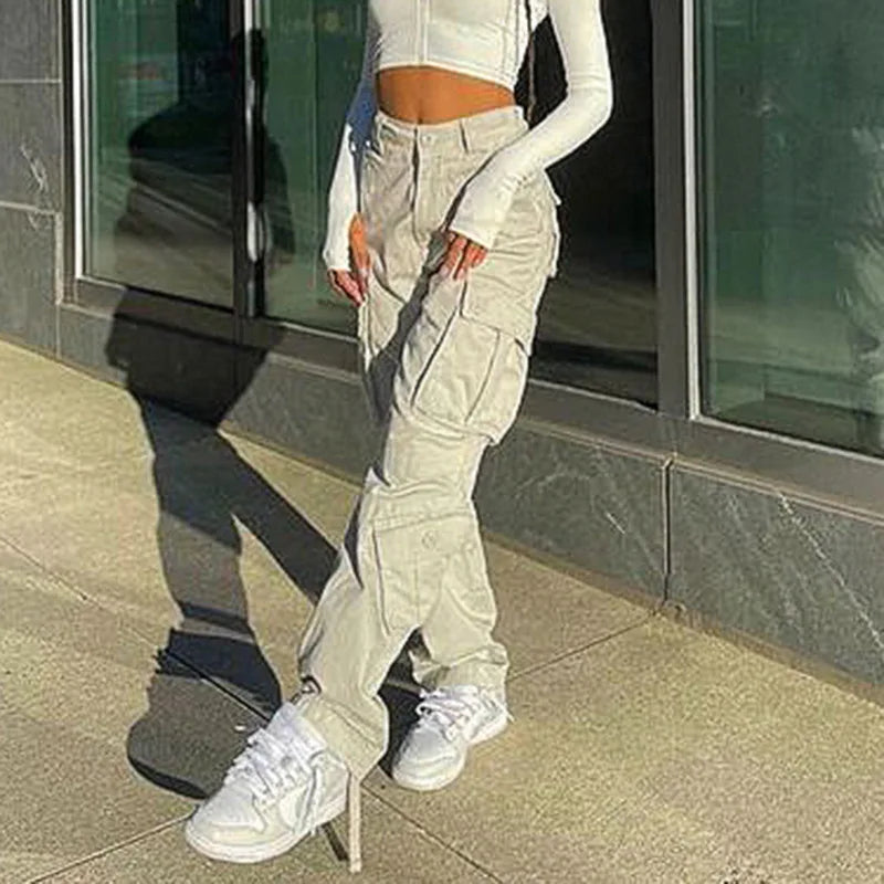 DressBetty - 2024 Y2K High Waist Wide Leg Streetwear Cargo Jeans