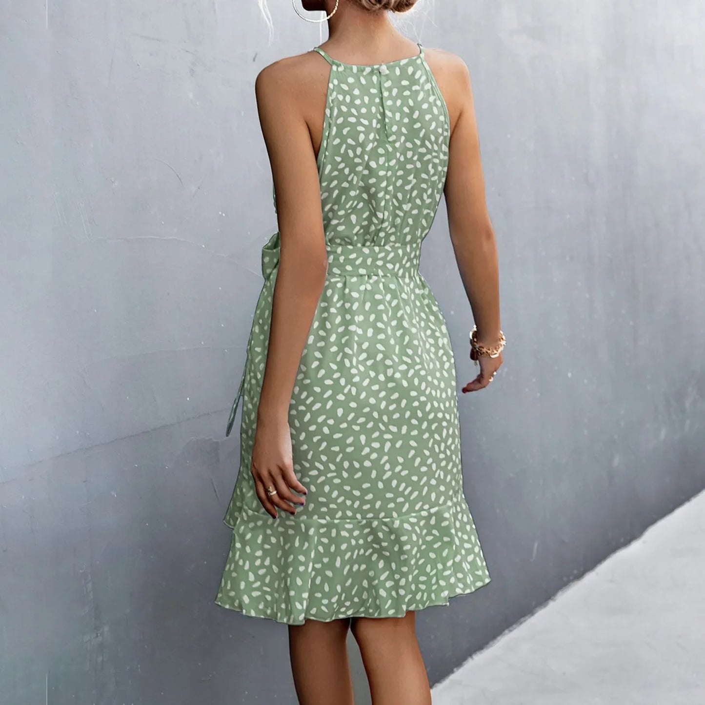 DressBetty - 2024 Boho Floral Print Sling Lace Up Belted Midi Dress