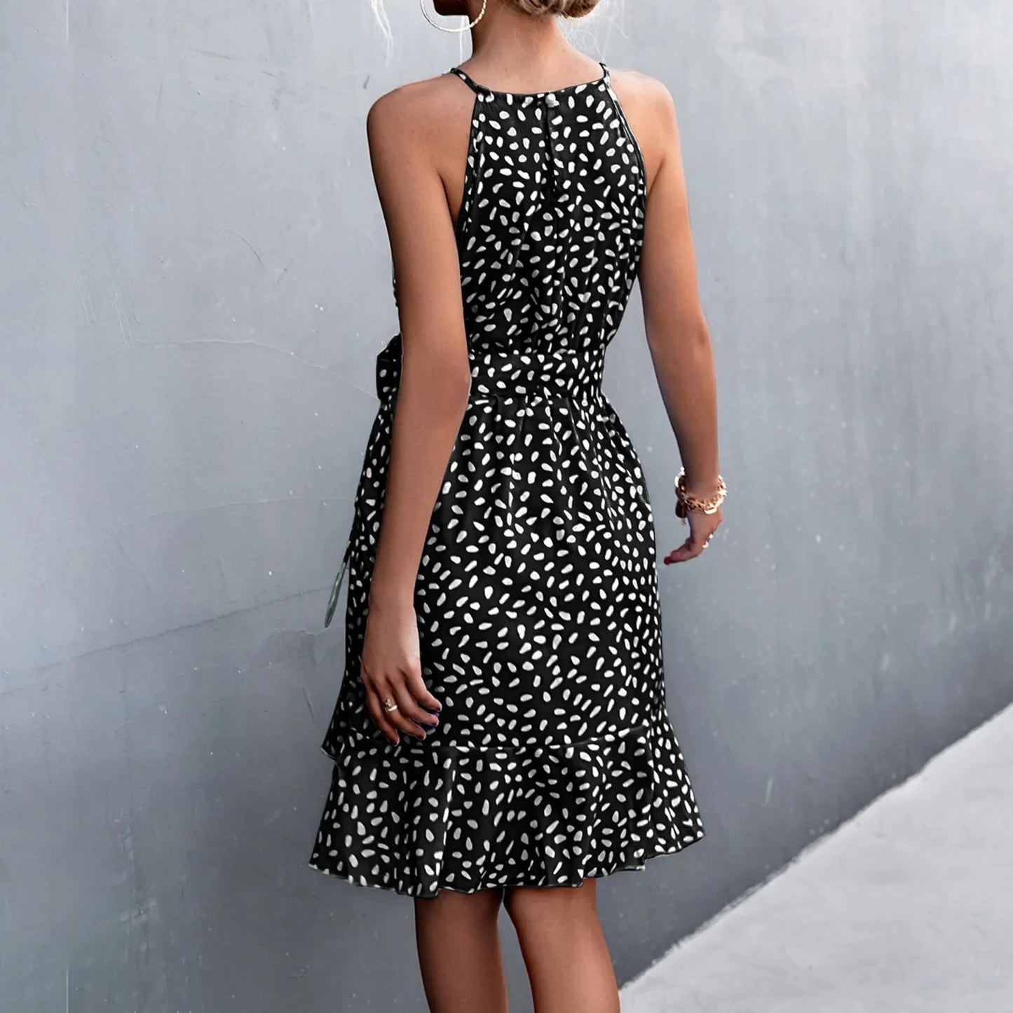 DressBetty - 2024 Boho Floral Print Sling Lace Up Belted Midi Dress