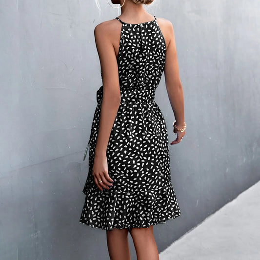 DressBetty - 2024 Boho Floral Print Sling Lace Up Belted Midi Dress