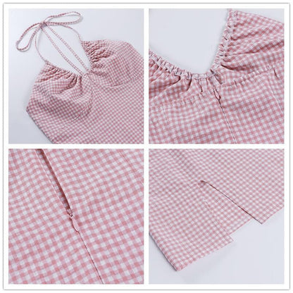 DressBetty - Summer Sexy Backless Plaid Dress