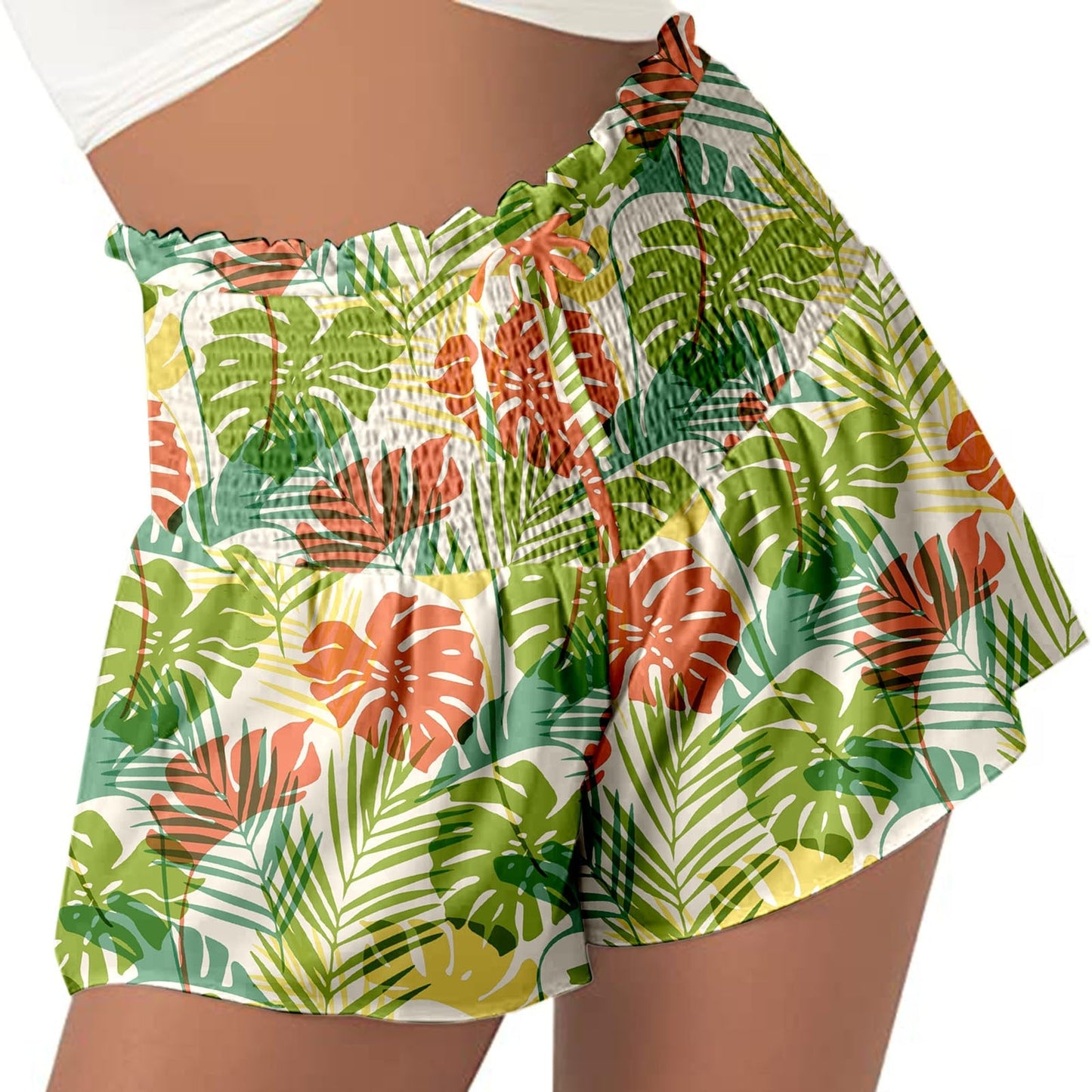 DressBetty - Women High Waist Loose Shorts Sports Drawstrings Floral Print Beach Shorts