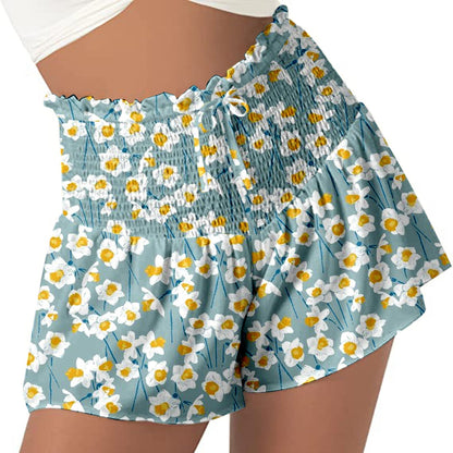 DressBetty - Women High Waist Loose Shorts Sports Drawstrings Floral Print Beach Shorts