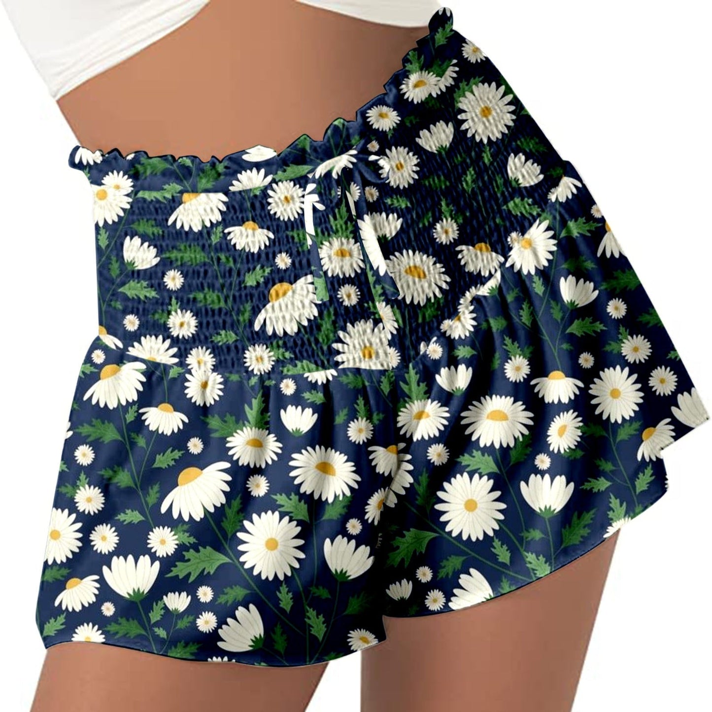 DressBetty - Women High Waist Loose Shorts Sports Drawstrings Floral Print Beach Shorts