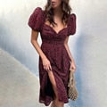 DressBetty - Midi Dress Vintage Floral Print Split Blue Sundress Elegant Party Beach Dress