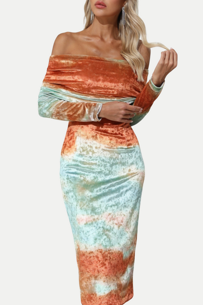 Sunset Off Shoulder Velvet Midi Dress