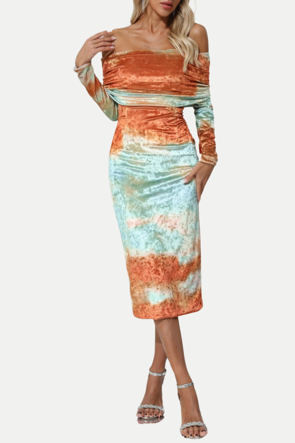 Sunset Off Shoulder Velvet Midi Dress