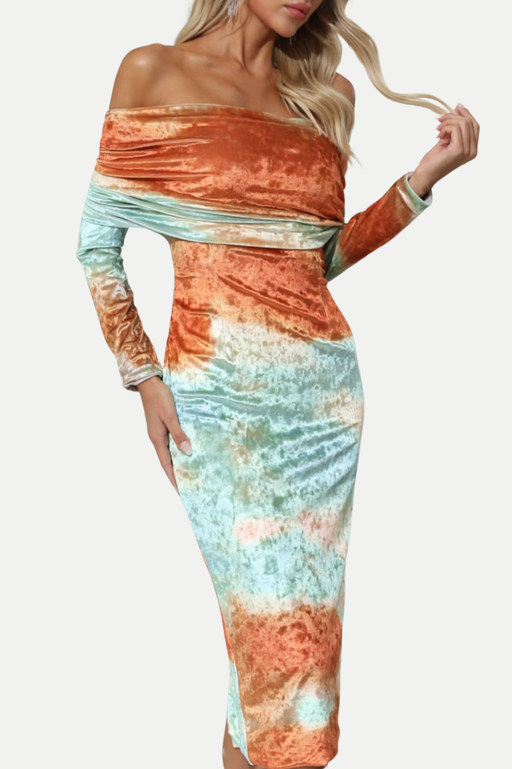Sunset Off Shoulder Velvet Midi Dress