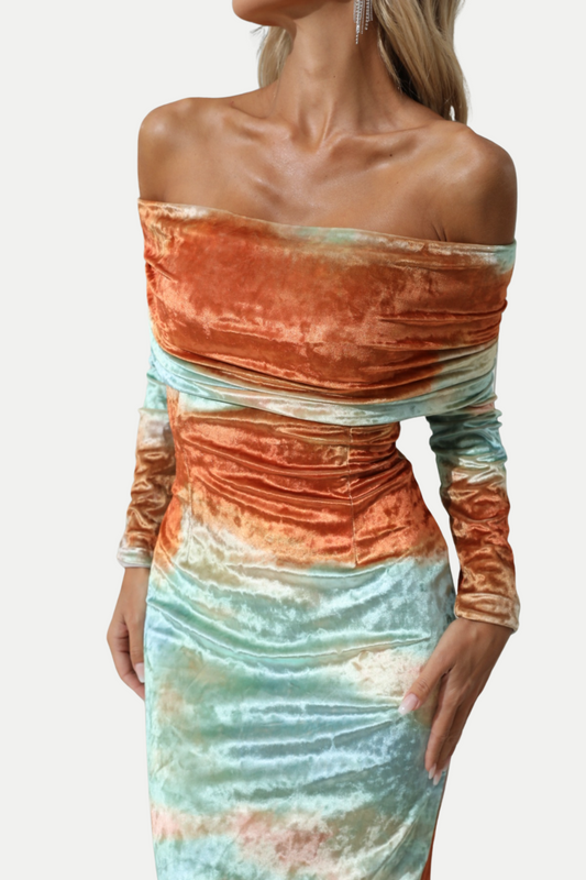 Sunset Off Shoulder Velvet Midi Dress