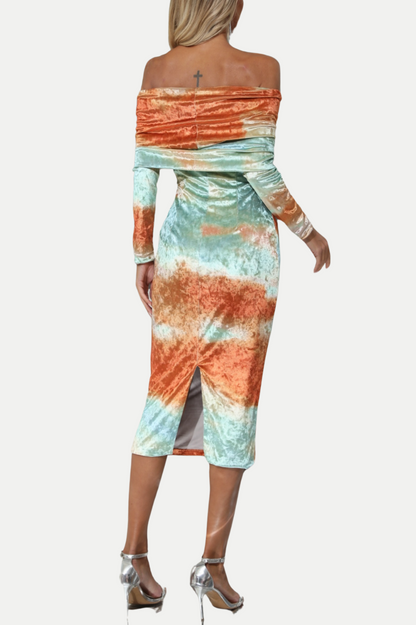 Sunset Off Shoulder Velvet Midi Dress