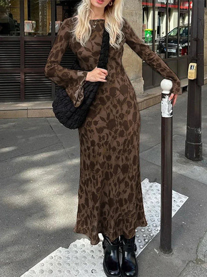 DressBetty - 2024 New Street Slim Retro Print High Waist Femme Bodycon Maxi Dress