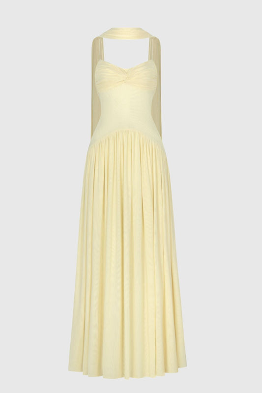 Tasmia Mesh Strapless Maxi Dress - Yellow