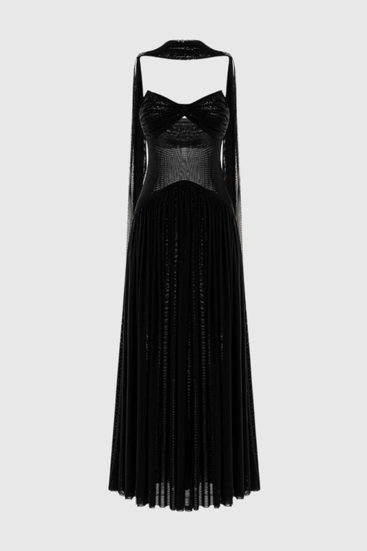 Tasmia Mesh Strapless Maxi Dress - Black