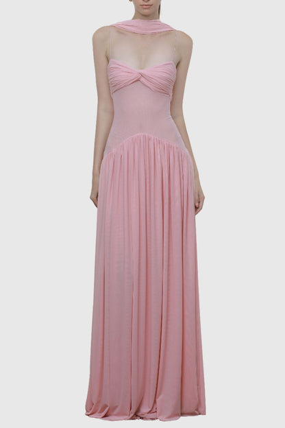 Tasmia Mesh Strapless Maxi Dress - Pink