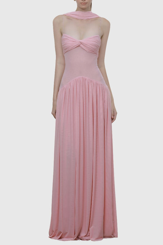 Tasmia Mesh Strapless Maxi Dress - Pink