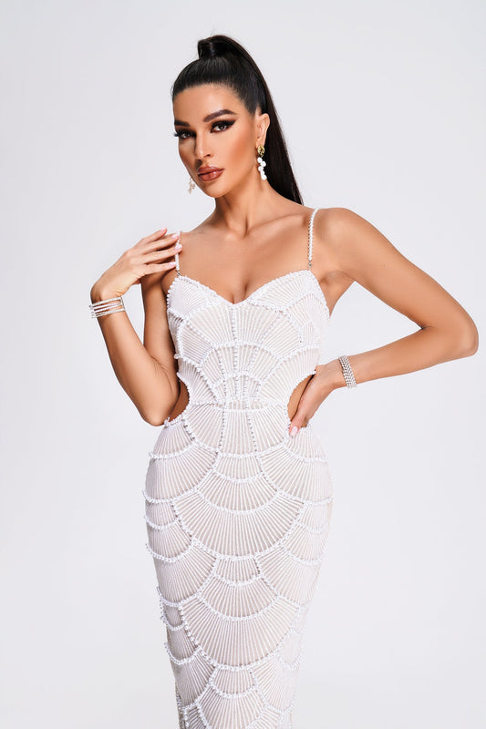 Ella Pearl Sequin Cutout Midi Dress