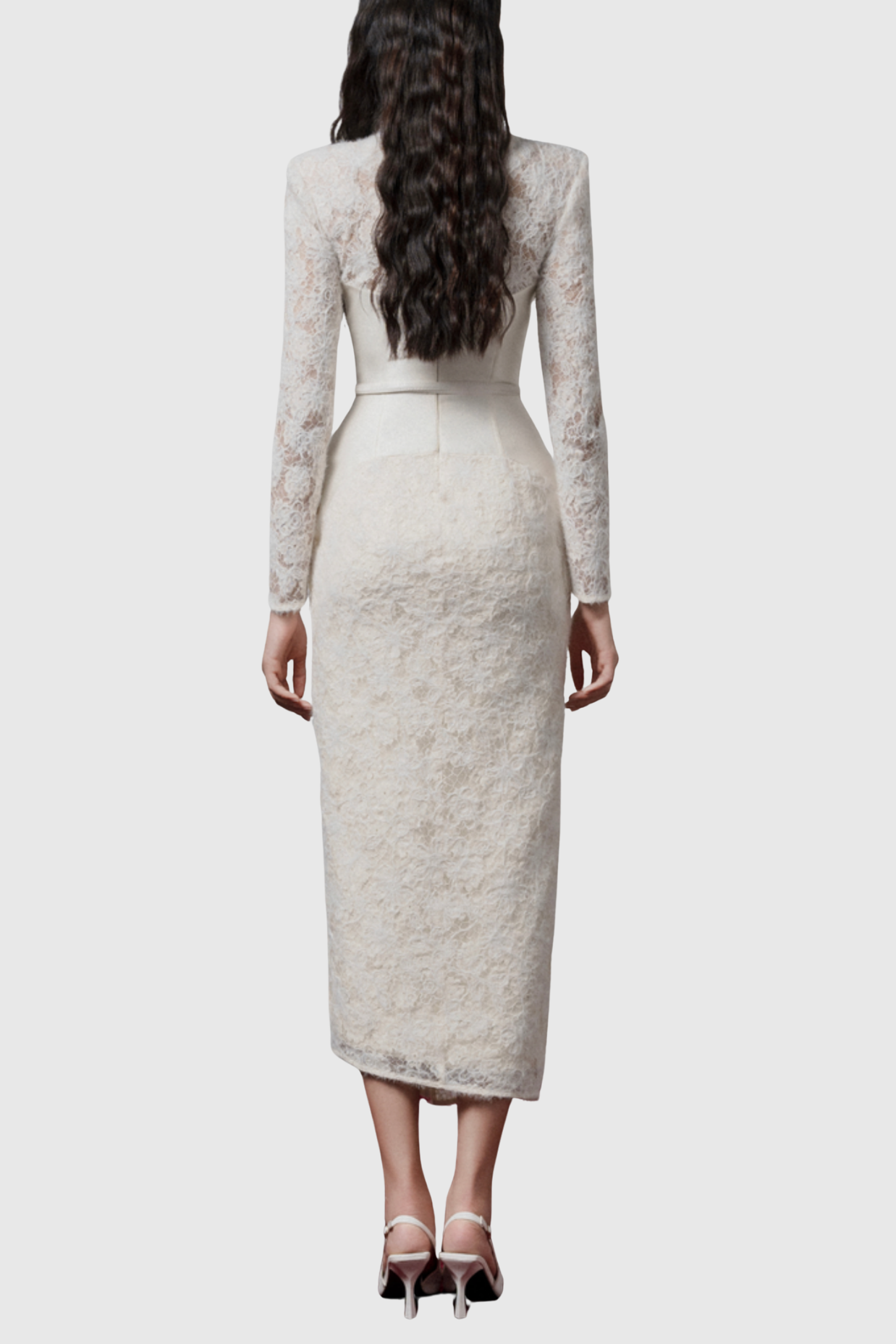 Thadda Lace Corset Belted Midi Dress