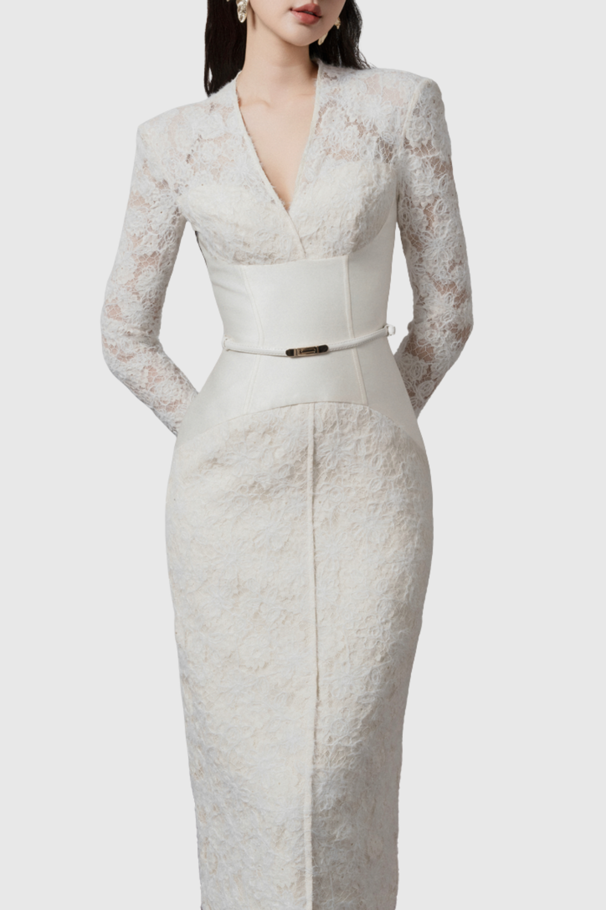 Thadda Lace Corset Belted Midi Dress
