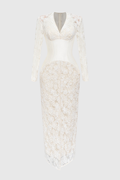 Thadda Lace Corset Belted Midi Dress