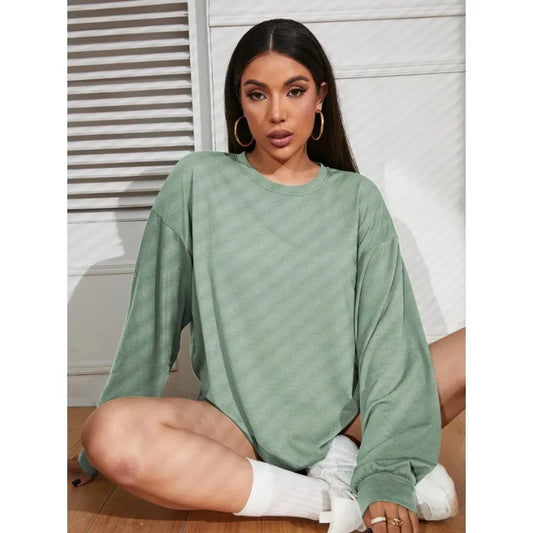 DressBetty - 2024 Solid Simplicity Round Neck Long Sleeve Tee