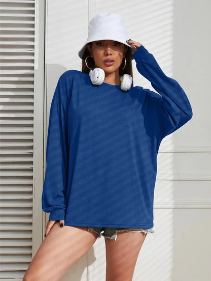 DressBetty - 2024 Solid Simplicity Round Neck Long Sleeve Tee