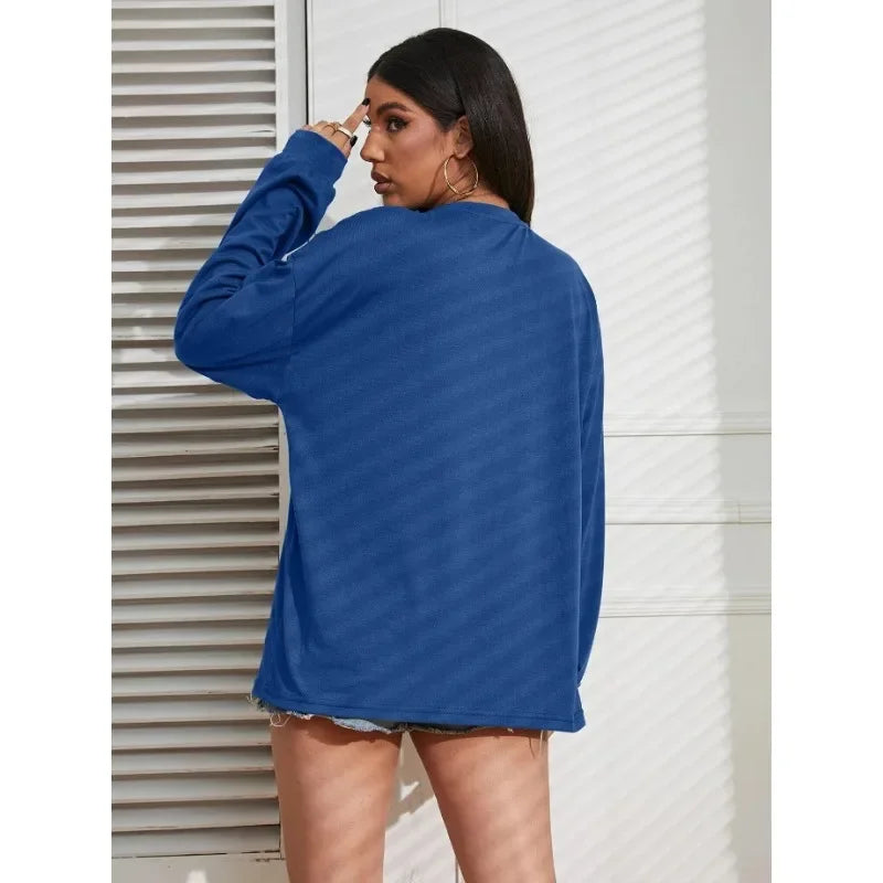 DressBetty - 2024 Solid Simplicity Round Neck Long Sleeve Tee