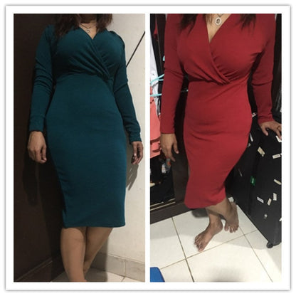 DressBetty - Long Sleeve Deep V-Neck Bandage Bodycon Evening Party Dress Plus Size S-XXL