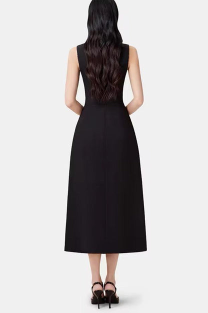 Vequa Asymmetric Collar Sleeveless Midi Dress - Black
