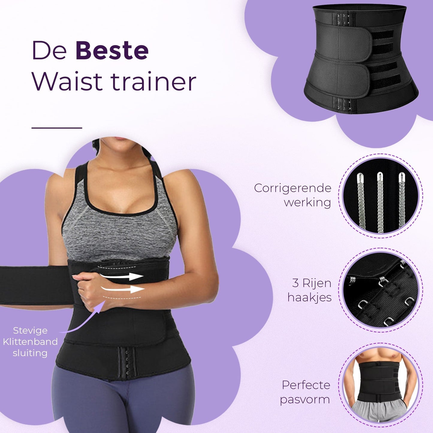 Stylish Waist Trainer Corset with 2 Bands and 3 Rows of Hooks for a Perfect Fit