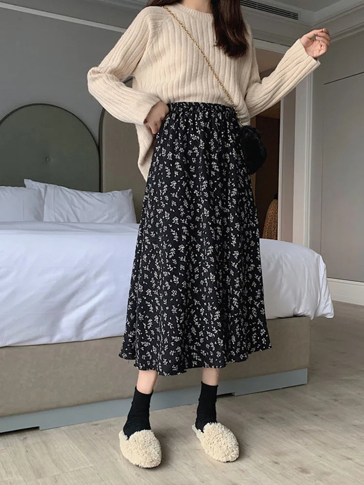 DressBetty - Vintage Floral Pleated Korean Midi Skirt