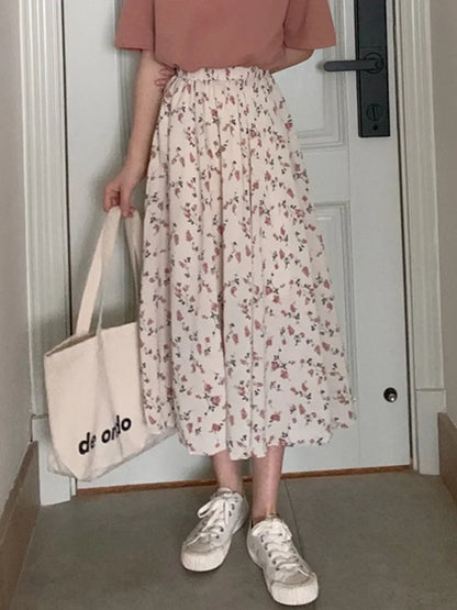 DressBetty - Vintage Floral Pleated Korean Midi Skirt