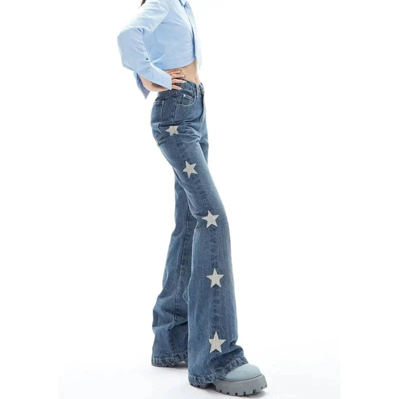 Vintage Star Print Flare Jeans