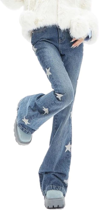 Vintage Star Print Flare Jeans