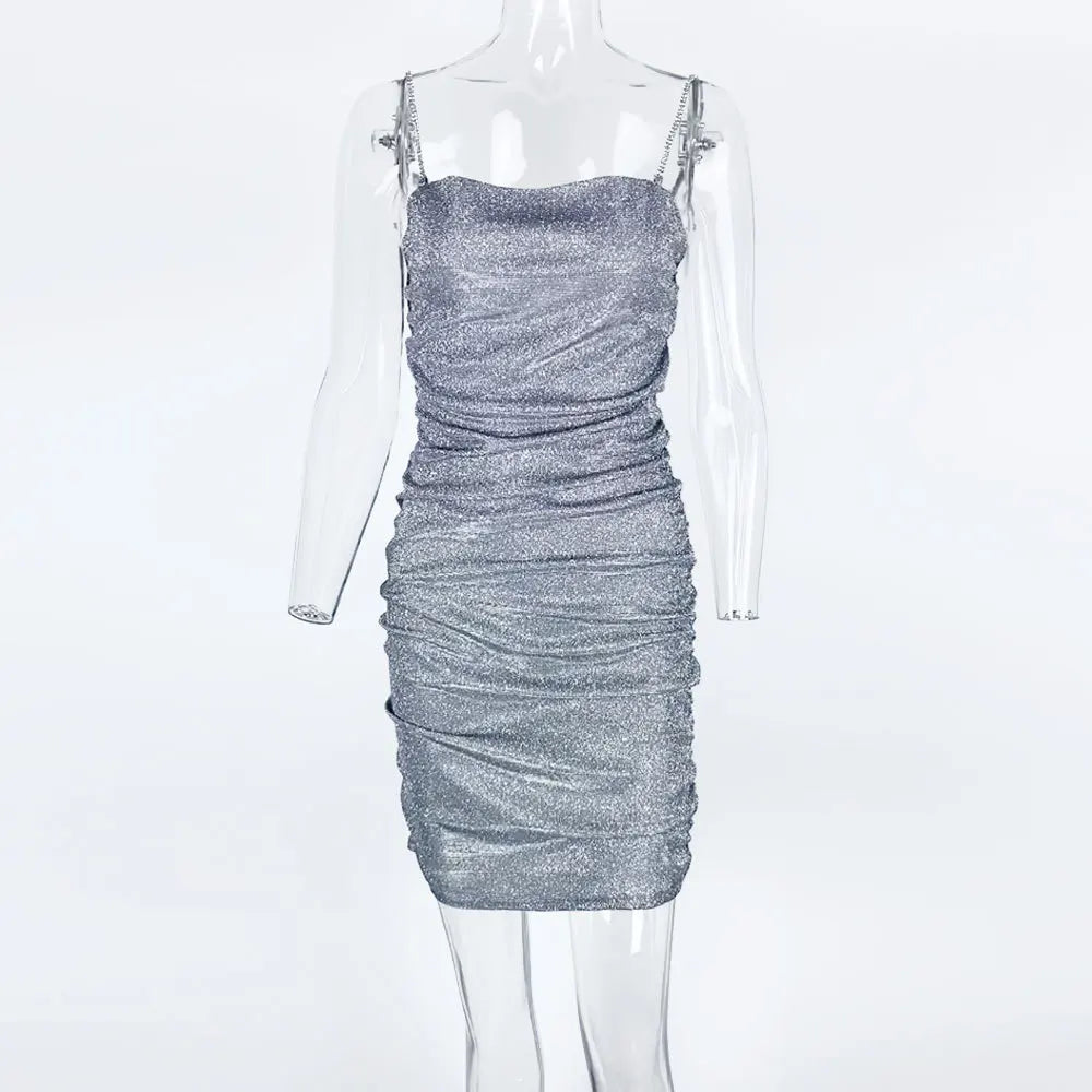 DressBetty - 2024 Elegant Diamond Glitter Sparkle Spaghetti Strap Bodycon Dress