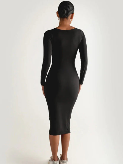 DressBetty - 2024 Classics Solid Collar Long-sleeved Vintage Sexy Bodycon Dress