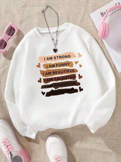 White Inspirational Text Graphic Sweatshirt