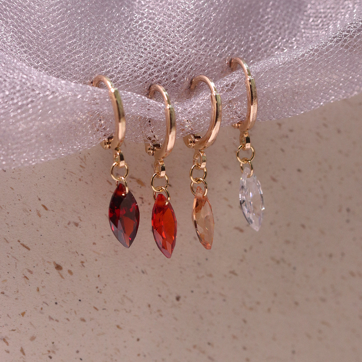 Wine Red & Champagne Zircon Earrings