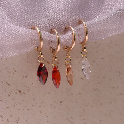 Wine Red & Champagne Zircon Earrings
