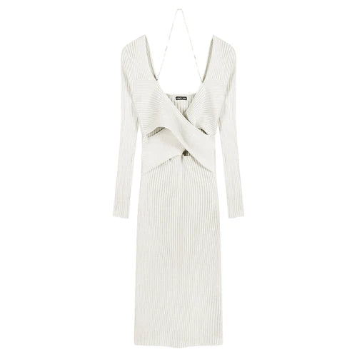 DressBetty - 2024 Elegant V-Neck Solid Y2K Designer Knitted Maxi Dress