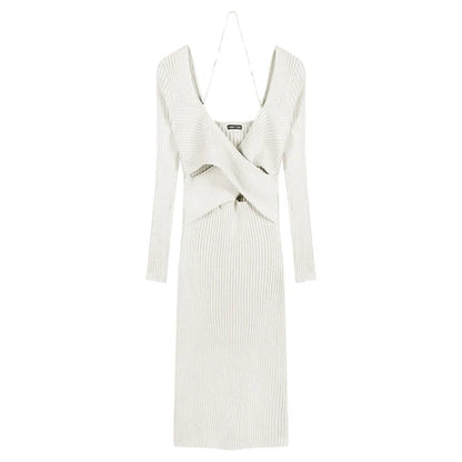 DressBetty - 2024 Elegant V-Neck Solid Y2K Designer Knitted Maxi Dress