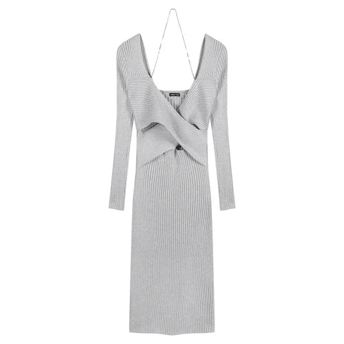 DressBetty - 2024 Elegant V-Neck Solid Y2K Designer Knitted Maxi Dress