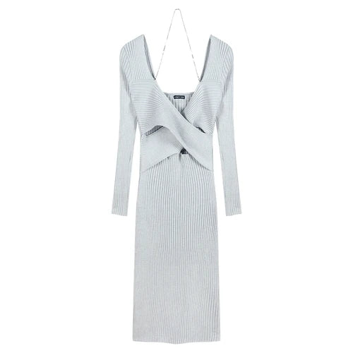 DressBetty - 2024 Elegant V-Neck Solid Y2K Designer Knitted Maxi Dress