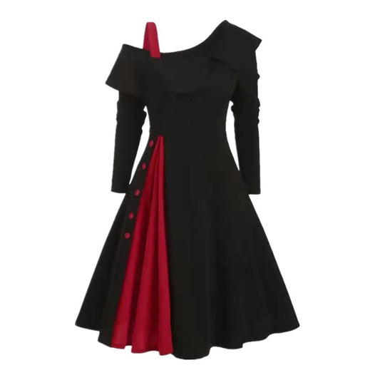 DressBetty - Vintage Asymmetric Ruffles Hem Sweatshirt Tunic Dress Skew Collar One Shoulder