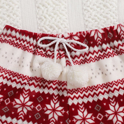 DressBetty - Christmas Flannel Pajamas Set Long Sleeve Crop Top Shorts 2Pcs Sleepwear
